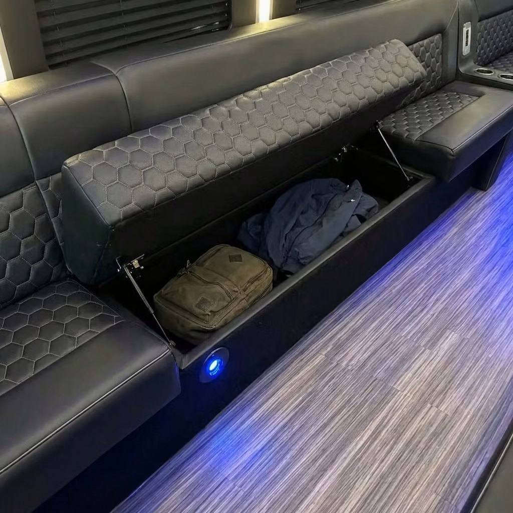 marion party bus under seat storage
